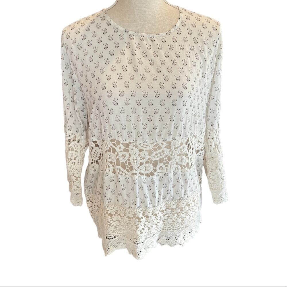French connection boho tunic top with lace inset. Size 2